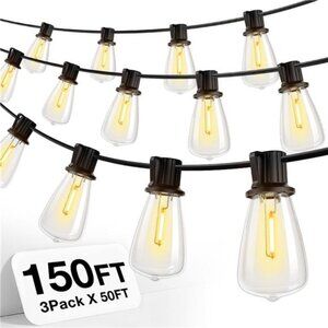 150 FT (3x50FT) Outdoor String Lights,Waterproof Patio Lights ETL ListedLED Bulb